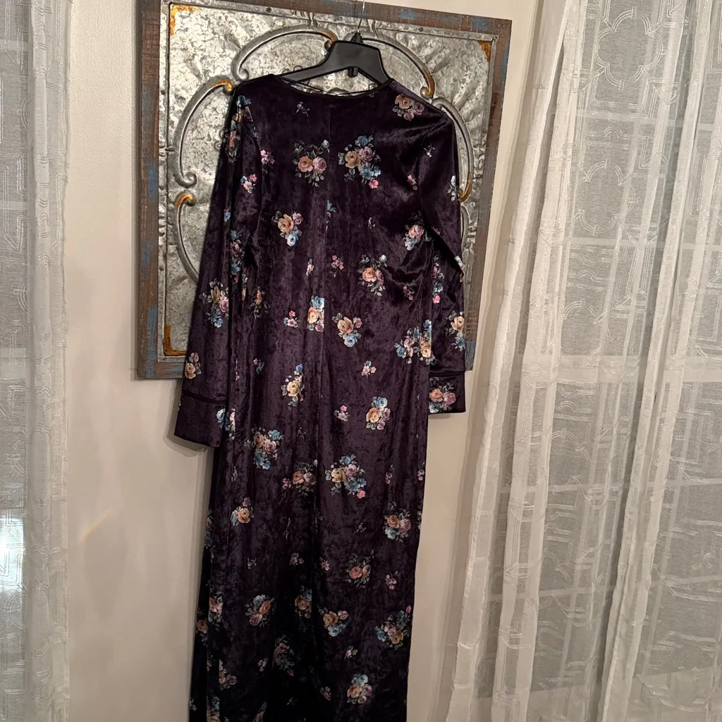 Zara Floral Print Velvet Robe Duster Wrap Tie Maxi Dress size small - Image 13