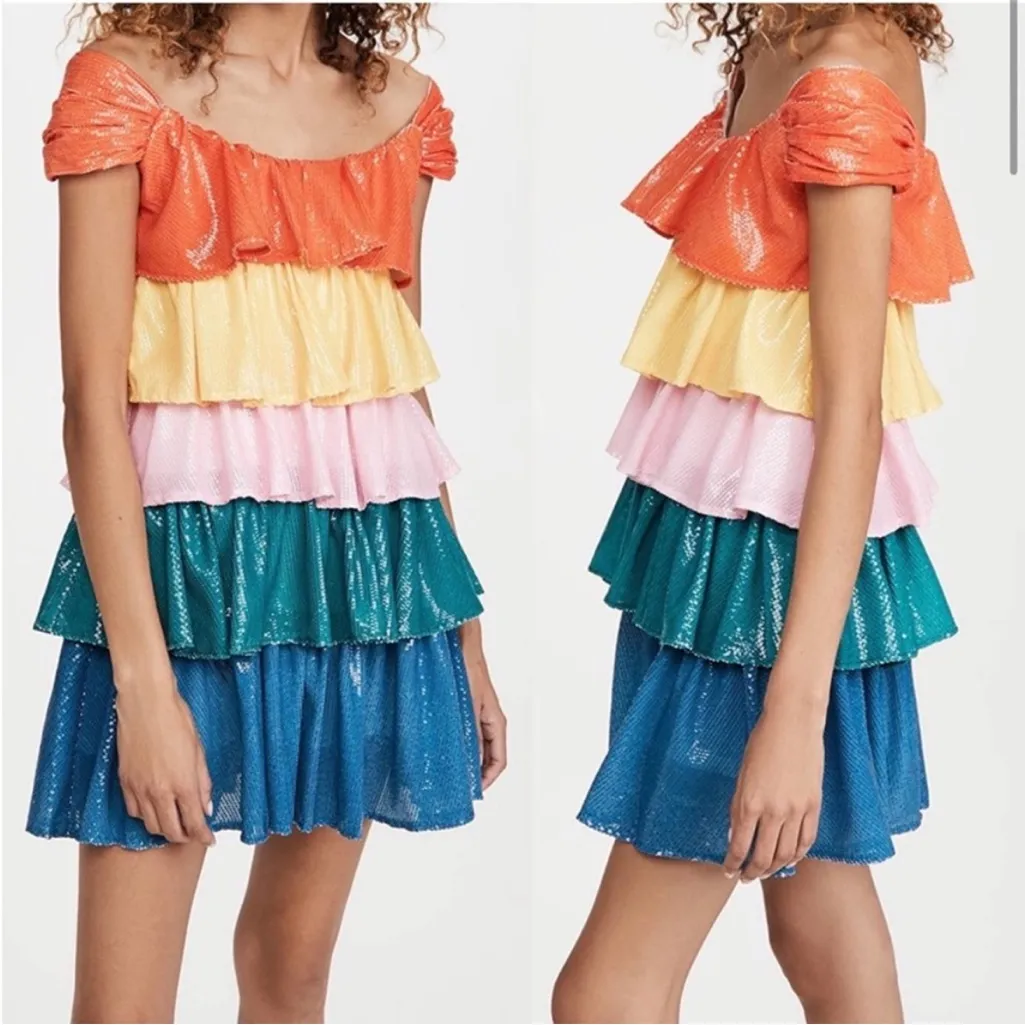 Olivia Rubin Clarissa Tiered Sequin Mini Dress Rainbow new with tags Size 12 Red - Image 3