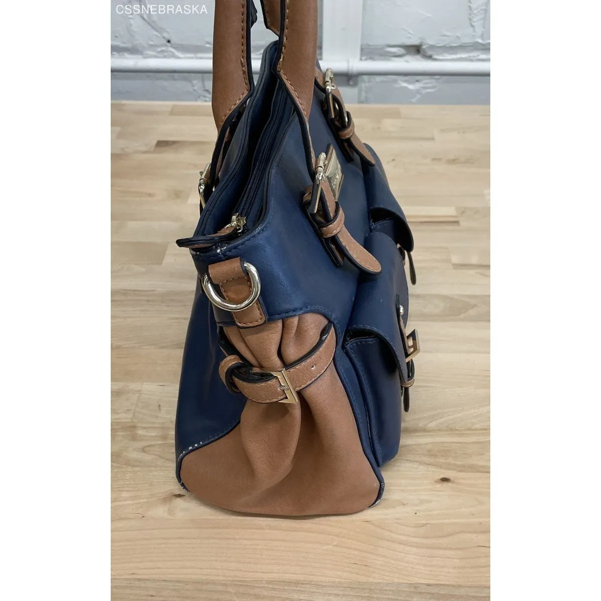 Simply Noelle Navy Blue‎ and Tan Women's Large Satchel Bag - Image 5