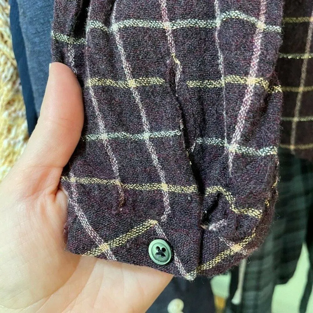 Madewell Purple Plaid Ruffled Button Down Shirt Womens XS Cottage Core Fall - Image 5