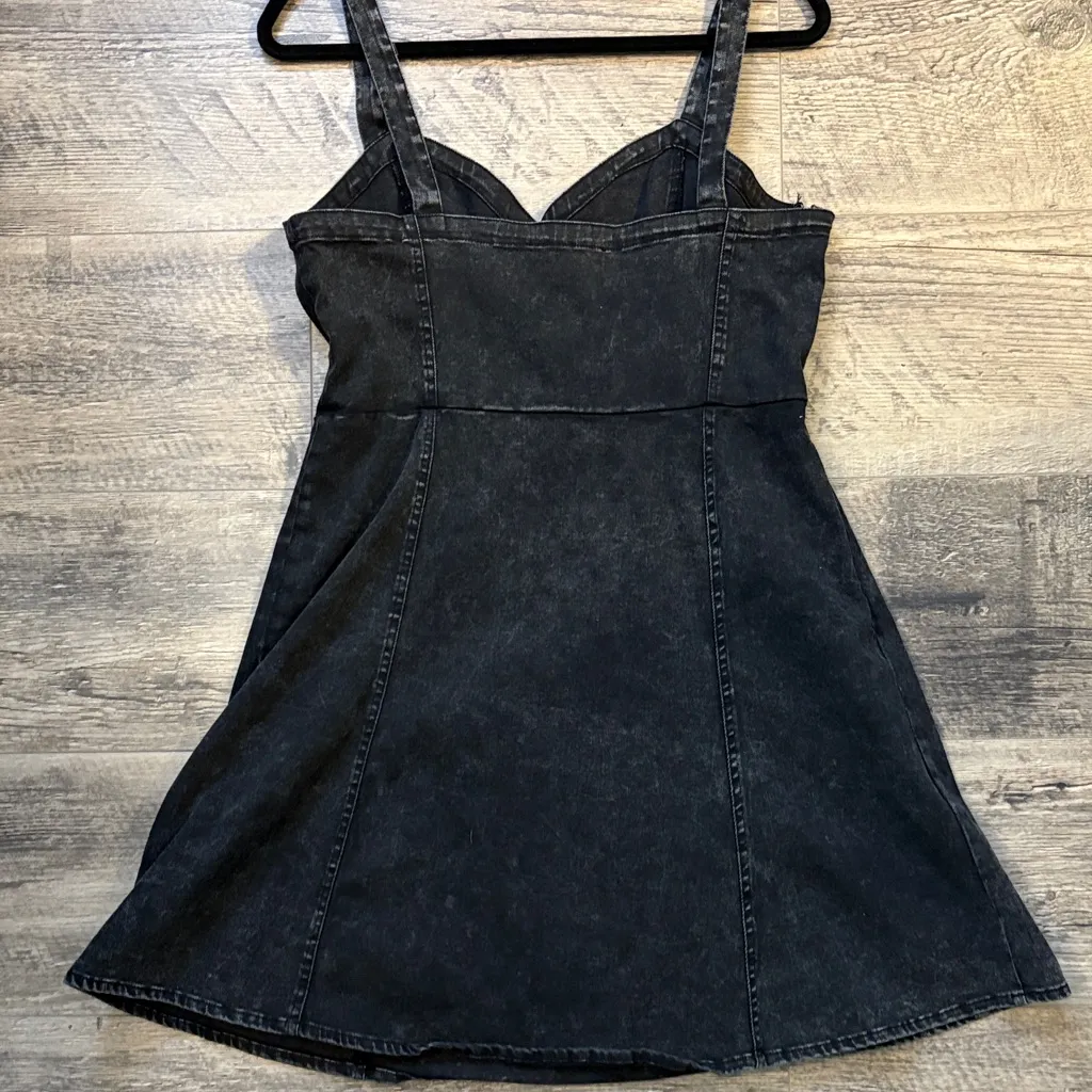 Faded Black/Gray Denim Flare Dress Black Size L - Image 8