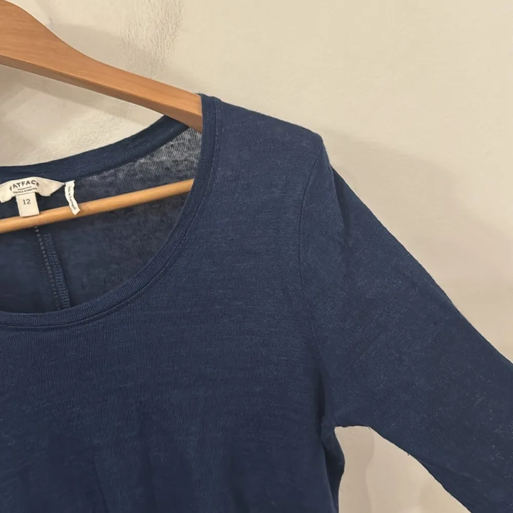 Fat Face UK 3/4 Sleeve Navy and White Striped CrewNeck Top linen cotton Size 12 - Image 4