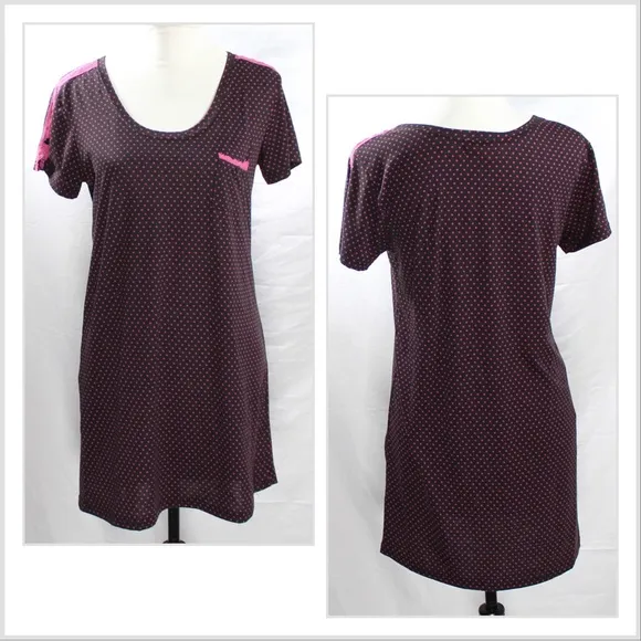 Black and Hot Pink Classic T Shirt Lounge Night Dress Night Gown Size L - Image 2