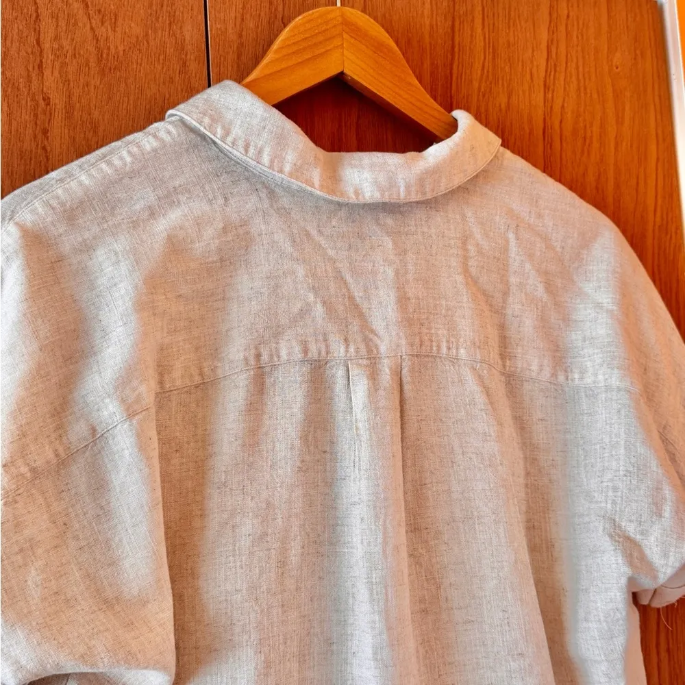 Soft Surroundings Beige Linen Button Up Short Sleeve Shirt S - Image 9