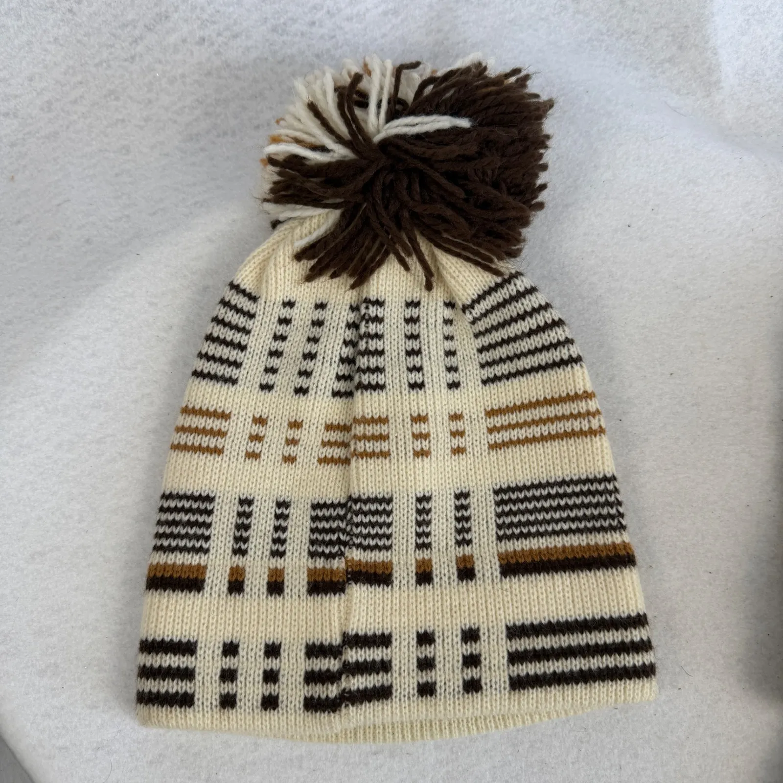 Bundle Womens Knit Beanies Pom Pom Flower Earflap Cozy Winter Hats Lot of 3 Brown - Image 4