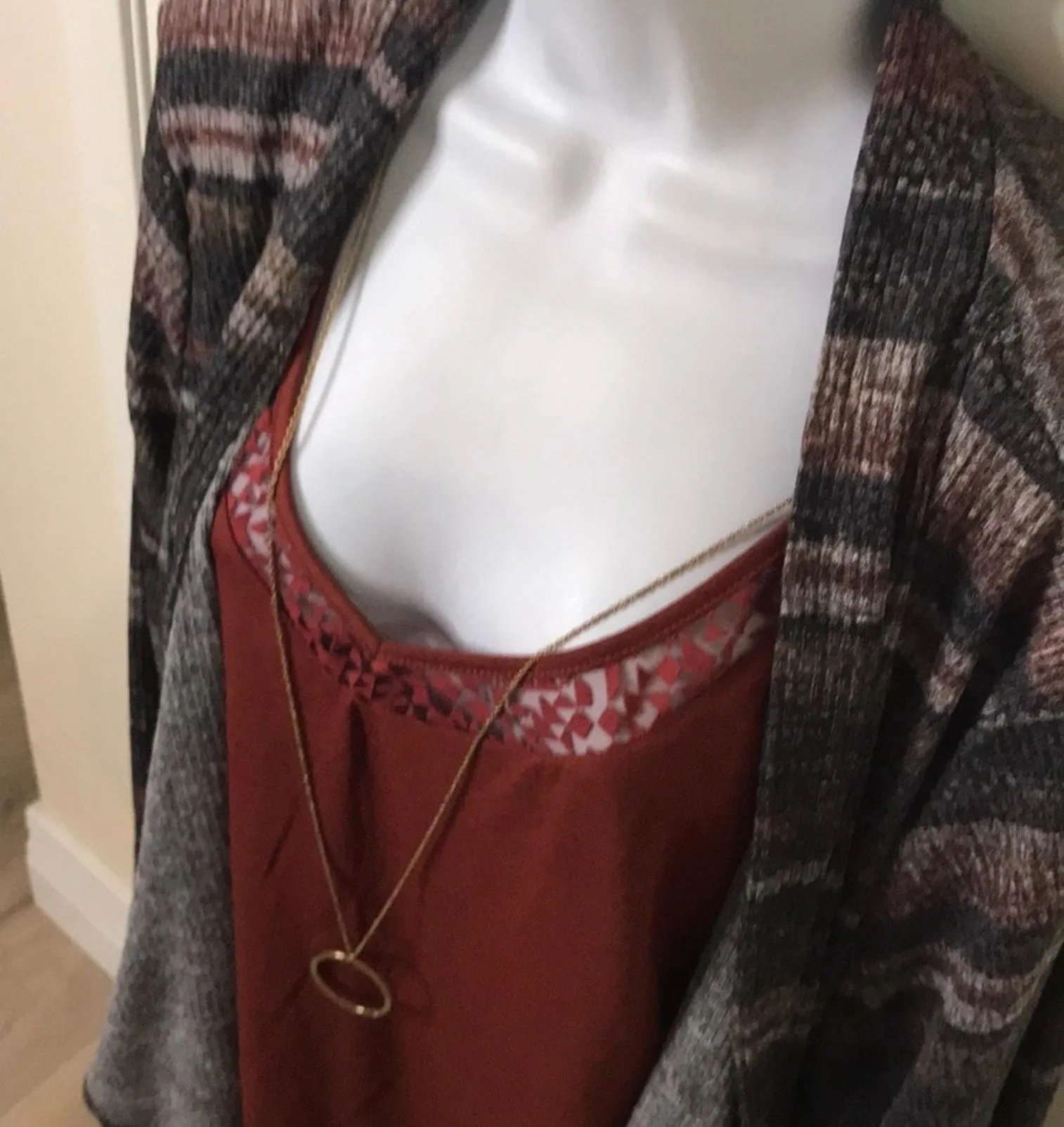 Faded Glory NWOT  Cardigan Combo Top W Necklace - Image 3