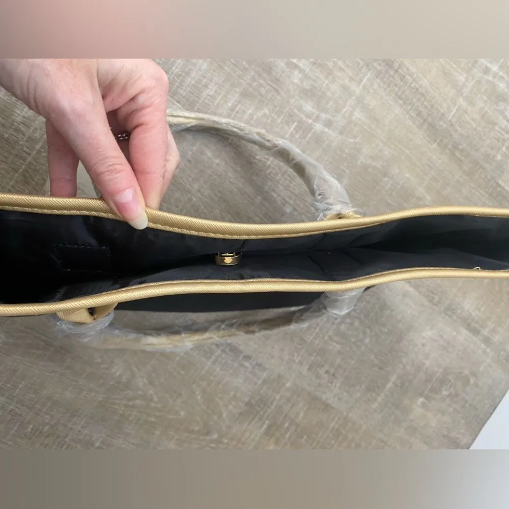 Black & Gold Tote Bag Purse Chevron Print Modern Shoulder Bag Gift Travel Beach - Image 7