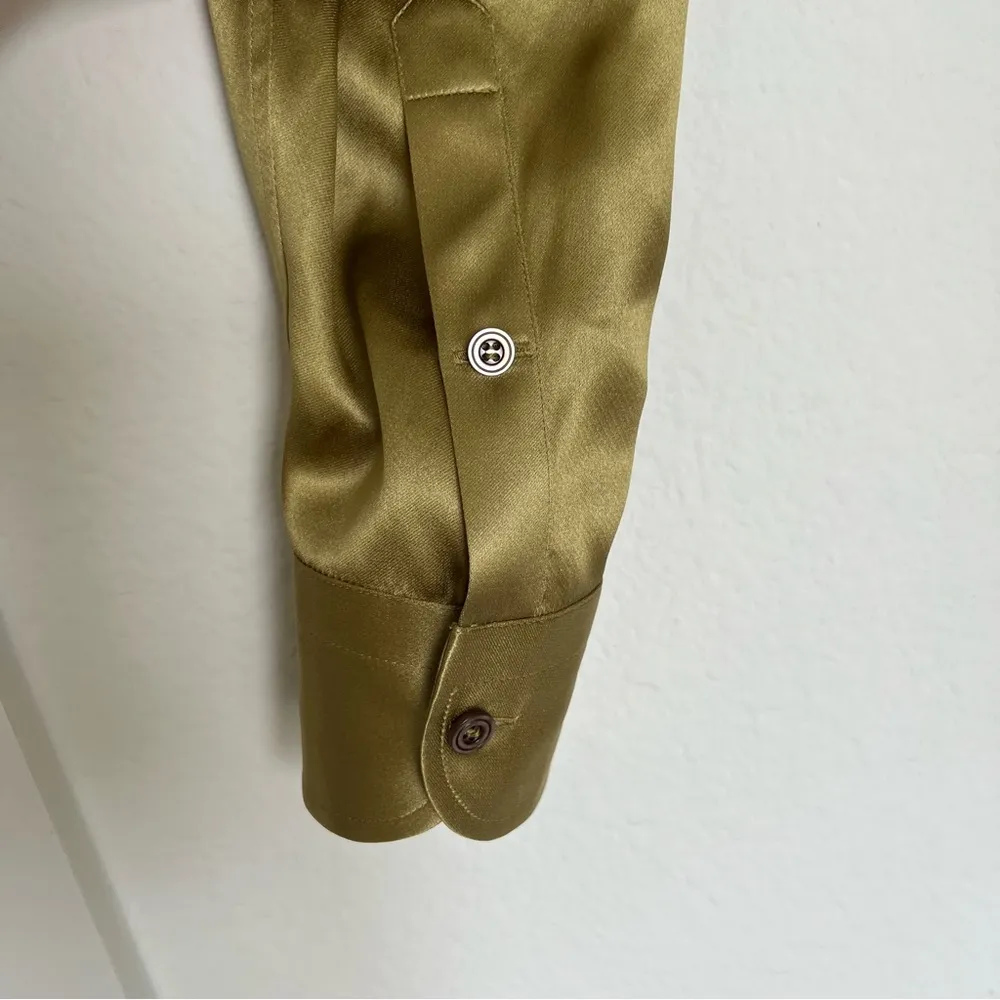 New Tom Ford Fluid Fit Pleated Silk Charmeuse Button-Up Shirt in Fg710 Pale Sage - Image 7