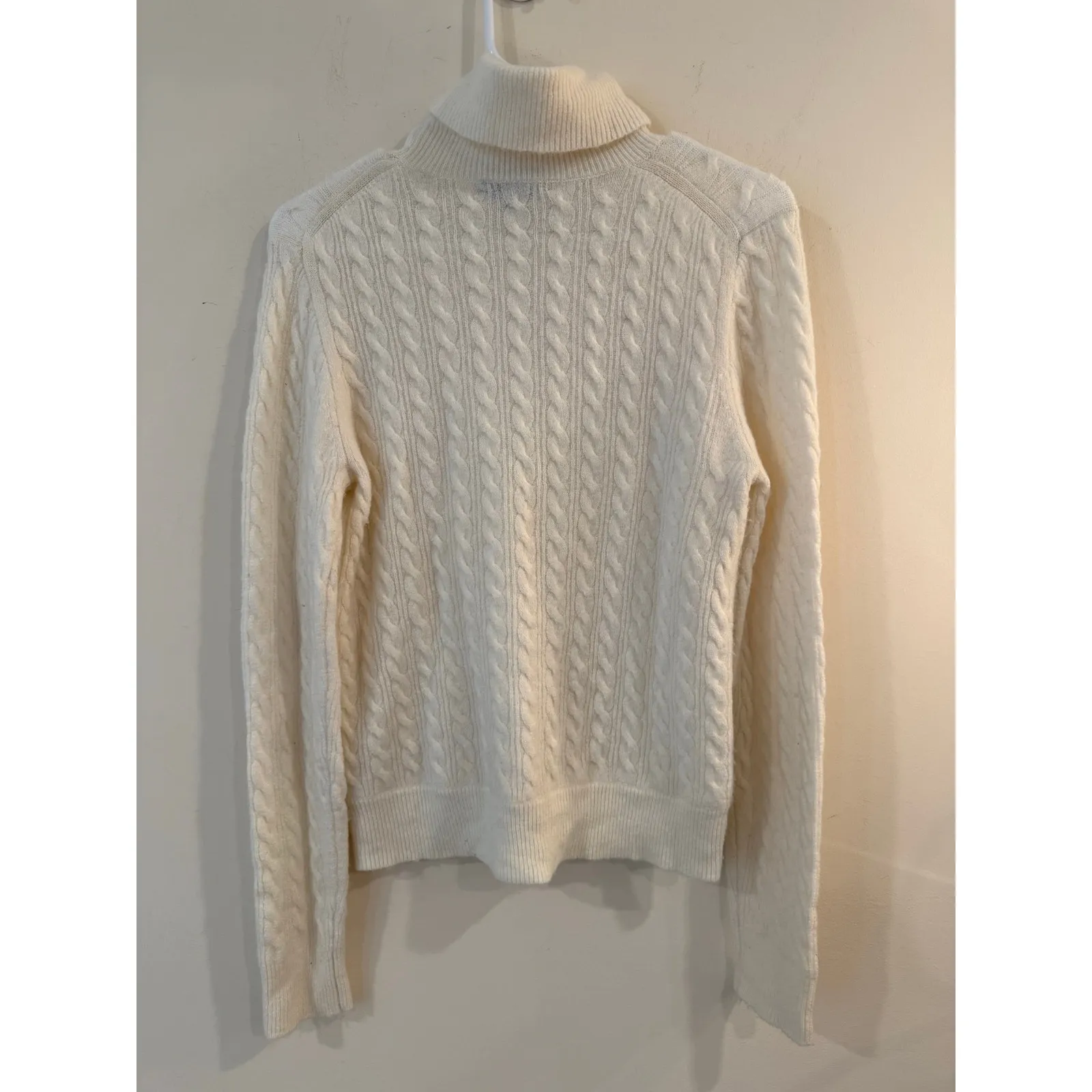 J.Crew Sweater Womens Small Cream Wool Alpaca Cable Knit Ruffle Front Turtleneck - Image 5