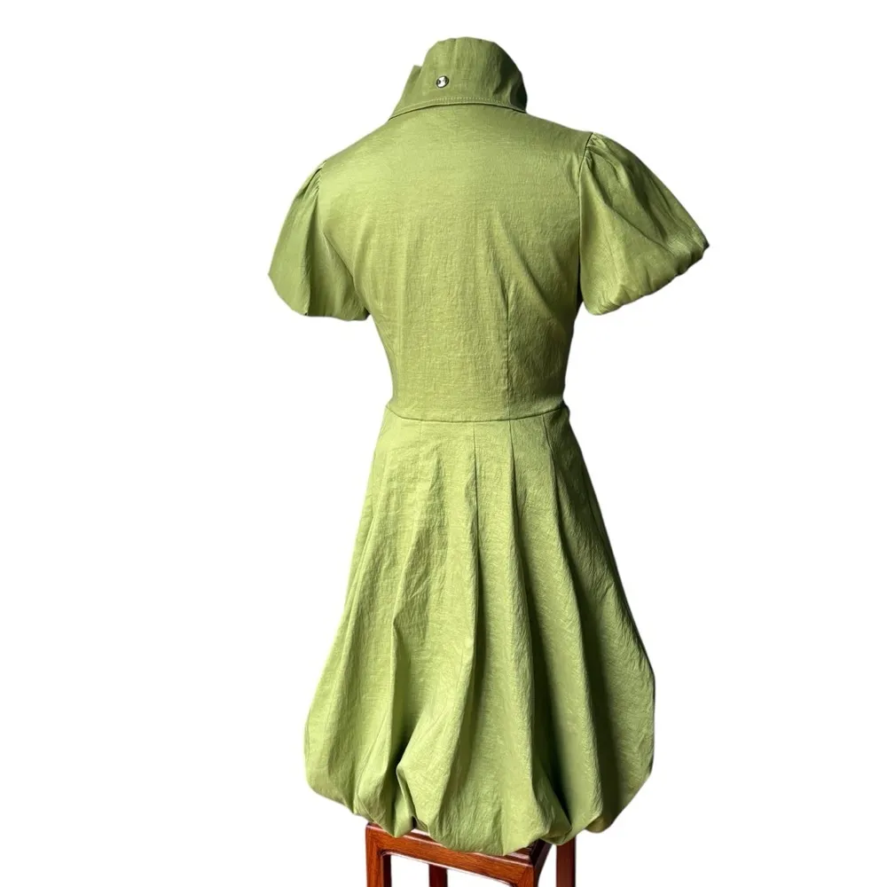 Frank Lyman Design Celery Green Bubble Hem Puff Sleeve Button Down Belted Dress Size 6 - Image 6