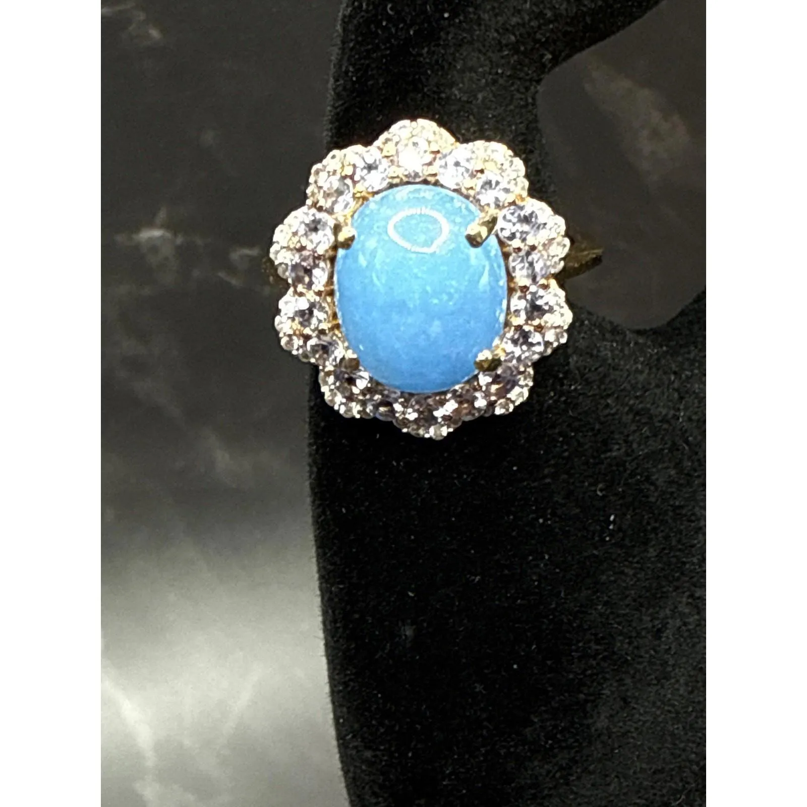 Vintage STS 925 Overlay Aquamarine Turquoise Gemstone Ring Cocktail Ring Sz 8 Silver - Image 2