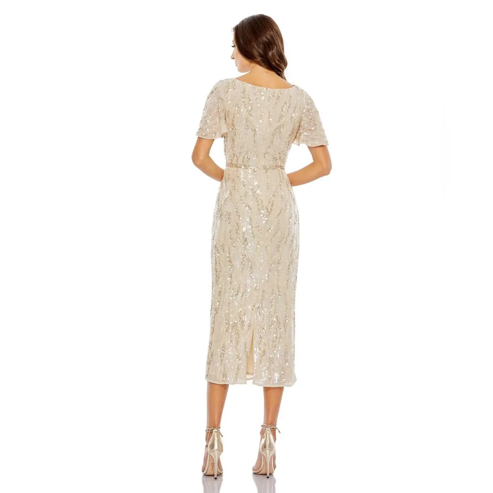 🆕MAC DUGGAL MSRP $498
Sequined V Neck Flutter Sleeve Tea Length Dress SZ 14 ⭐️ - Image 3