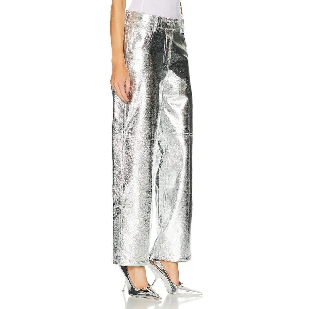 Interior The Sterling Leather Pants in Aluminum Silver 2 New Womens Trousers - Image 3