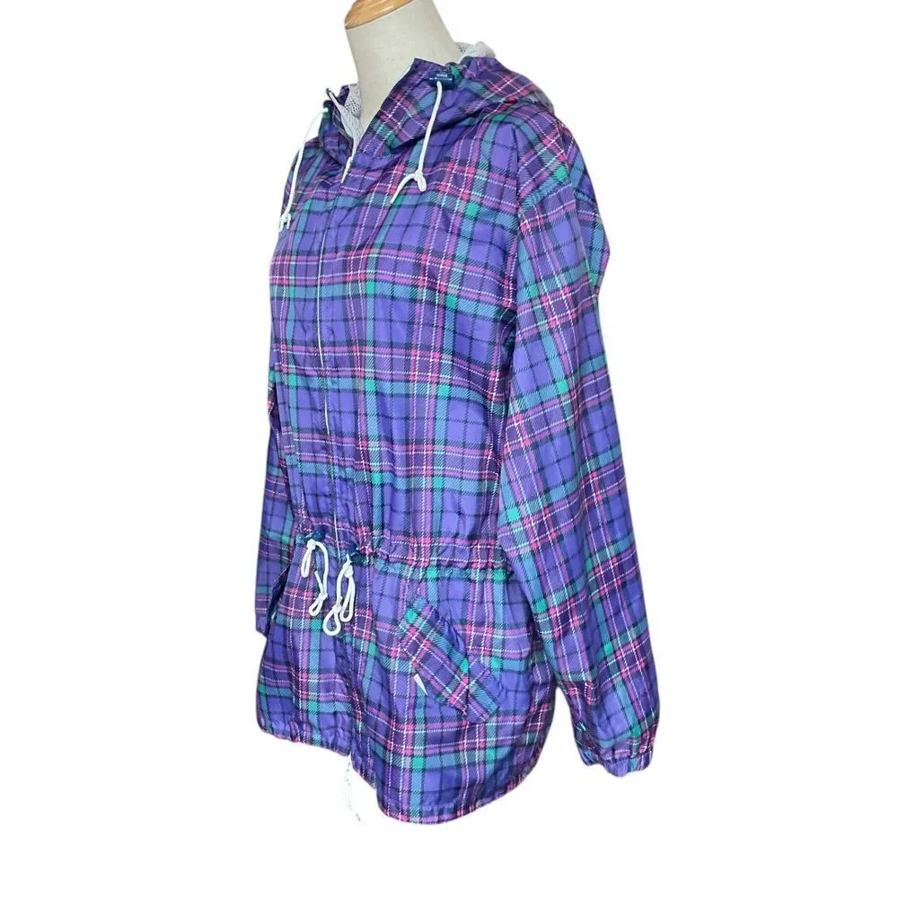 Woolrich‎ Women's Purple Check Plaid Hoodie Rain Jacket Size M Outdoor - Image 3