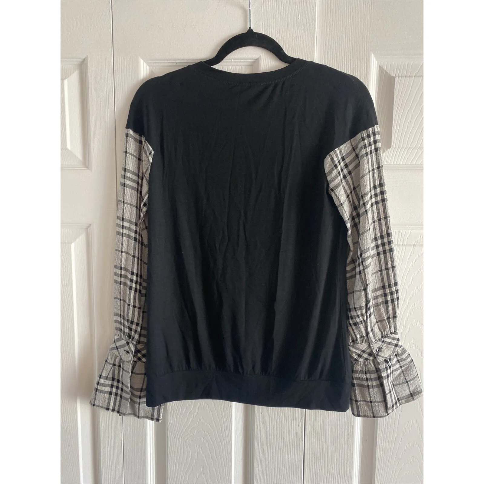 Patrizia Luca Milano Womens Small Black Top Plaid Sleeve Dark Academia NEW Class - Image 6