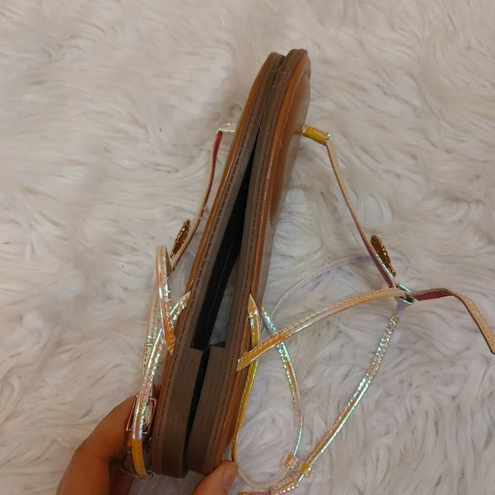 Tommy Hilfiger Iridescent Size 7.5 Pink Sandals Cushion Flats Summer Shiny - Image 2