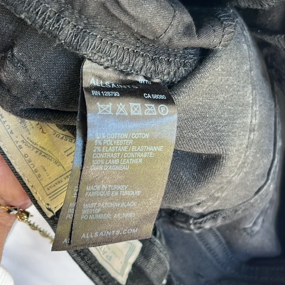 Allsaints Faded Black Skinny Leg Denim with Genuine Leather Patches 25 - Image 7