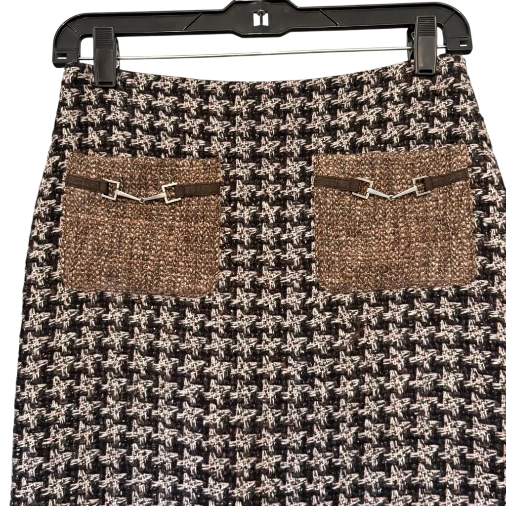 Worth Wool Blend Houndstooth Pencil Skirt, Sz 0 Brown - Image 7