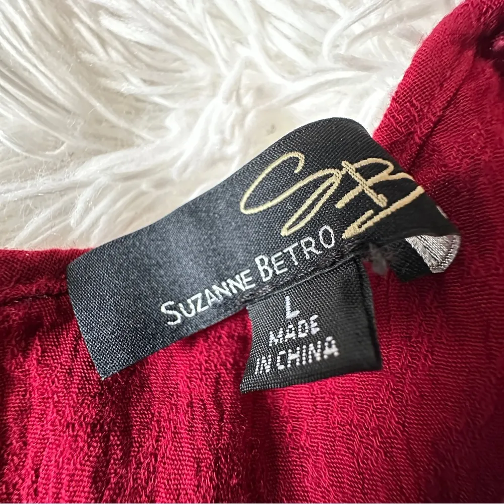 Suzanne Betro Boho Lace Trim Dress Red Textured Long Sleeve Size Large - Image 12