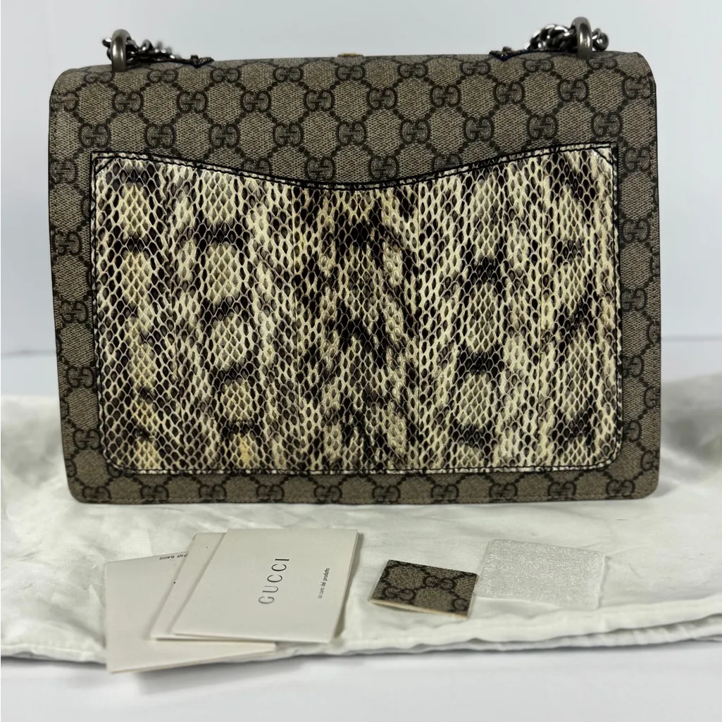 Gucci GG Supreme Monogram Snakeskin Flower Embroidered Dionysus Shoulder Bag - Image 3
