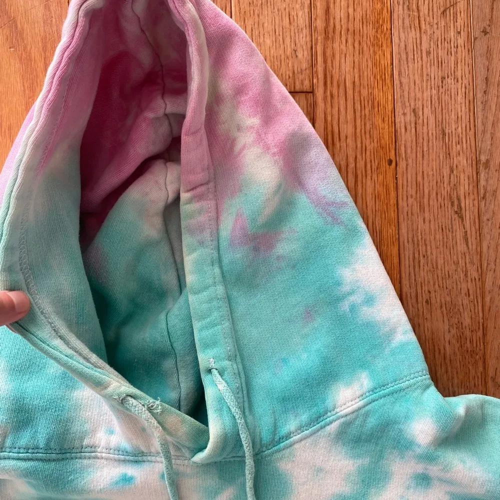 Vintage turquoise blue green white and cotton candy pink tie dye hoodie - Image 3