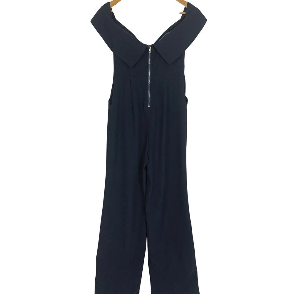 Off-The-Shoulder Black Jumpsuit S Wrap Leg Formal Style Crepe Evening Wear Prom - Image 7