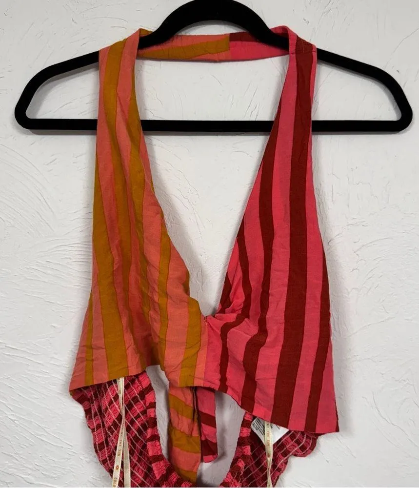 Farm Rio Anthropologie Pink Orange Striped Halter Crop Top Womens XL Beachy - Image 3