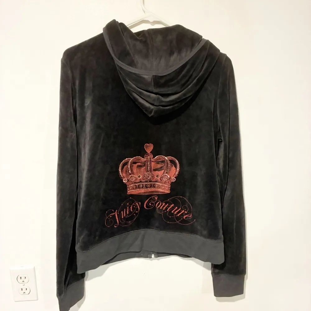 Vintage Juicy Couture Size XL Dark Grey Pink Crown Full Zip Velour Hoodie - Image 5