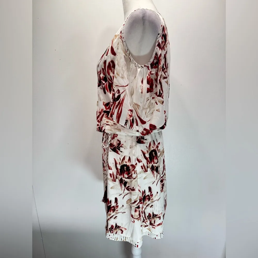 White House Black Market Blousy Pleated Belted Cold Shoulder Midi Dress Boho - Image 8