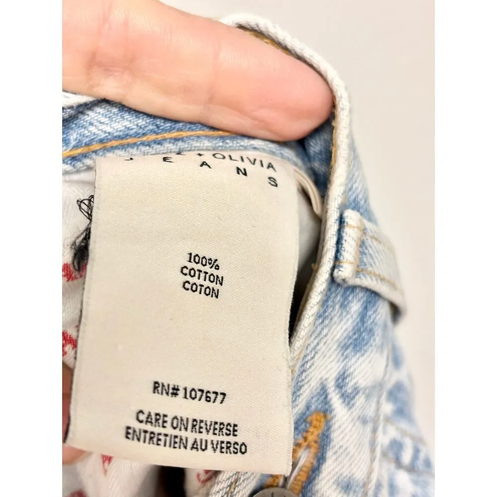 Alice + Olivia High Rise Distressed Cuff Straight Leg Jeans Light Blue Womens 27 - Image 4