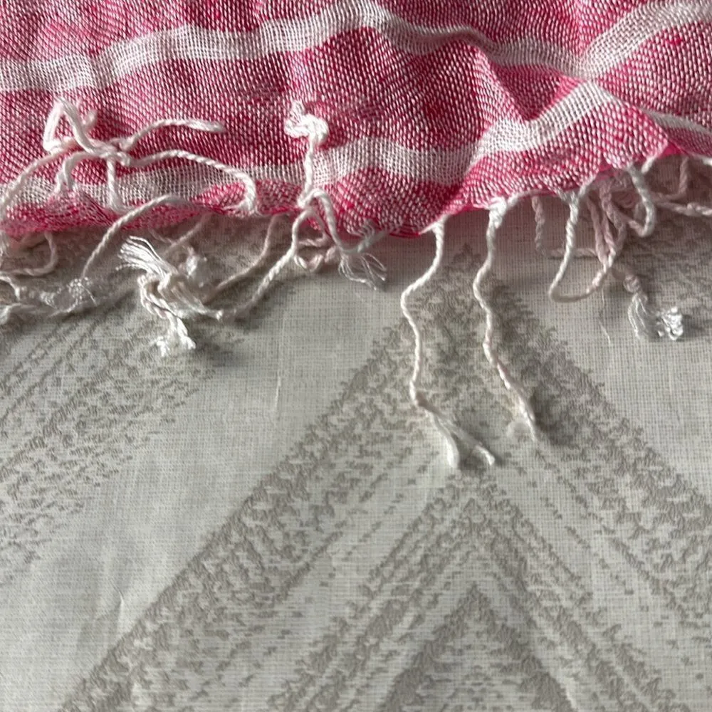 Land’s End Women’s Pink & White Striped Ombré Oblong Fringe Scarf - Image 3