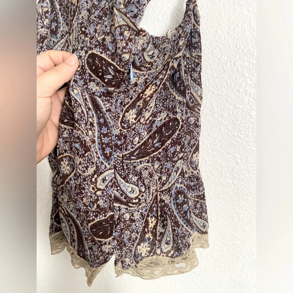 90s Y2K St. John’s Bay Paisley Blue and Brown Lace Cami Top Babydoll size M - Image 3