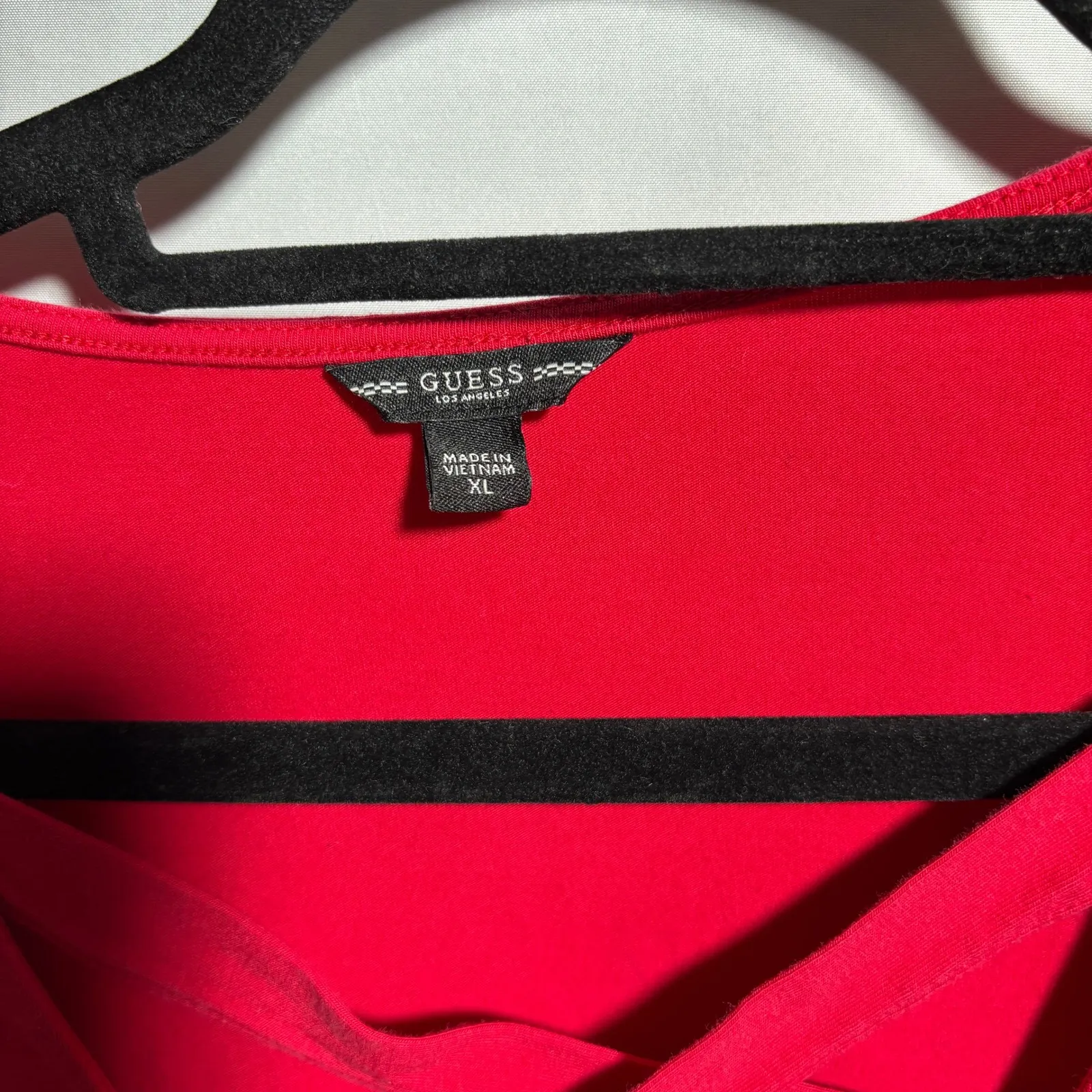 Guess Womens XL Red Long Sleeve Criss Cross V Neck‎ Top Cotton Modal Vamp - Image 3