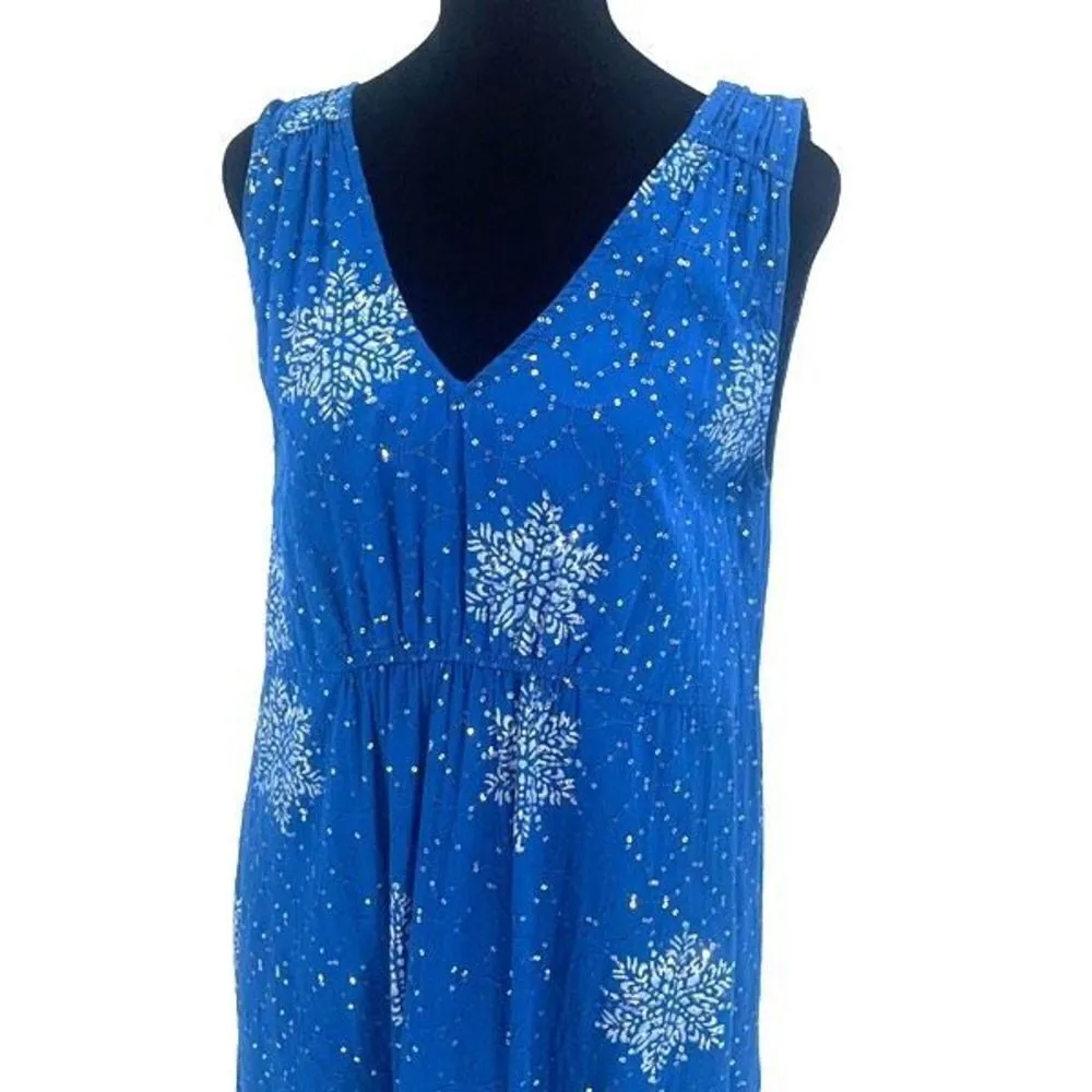 Rubyyaya Womens Beaded Pleated Tiered Snowflakes Julieta Maxi Dress Blue Size Sm - Image 3