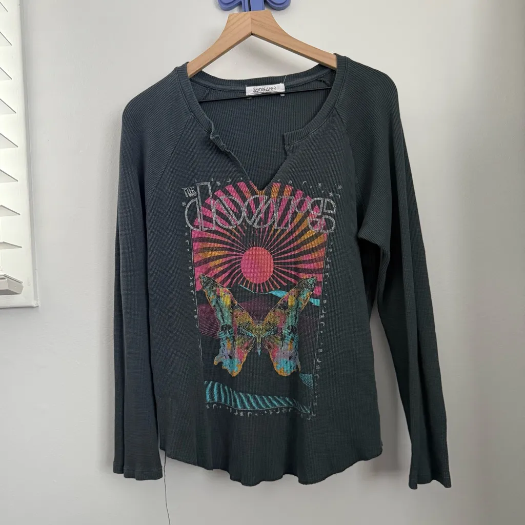 Free People Daydreamer Large The Doors Graphic Butterfly Thermal Sleeve Grey - Image 3