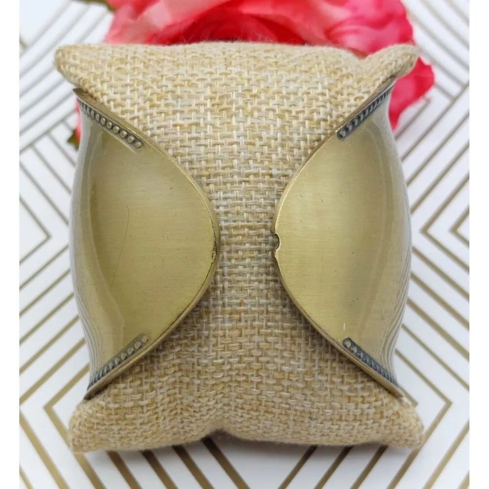 Hinged Brush Gold Tone Statement Cuff Bracelet Wide Studded Trim - Image 8