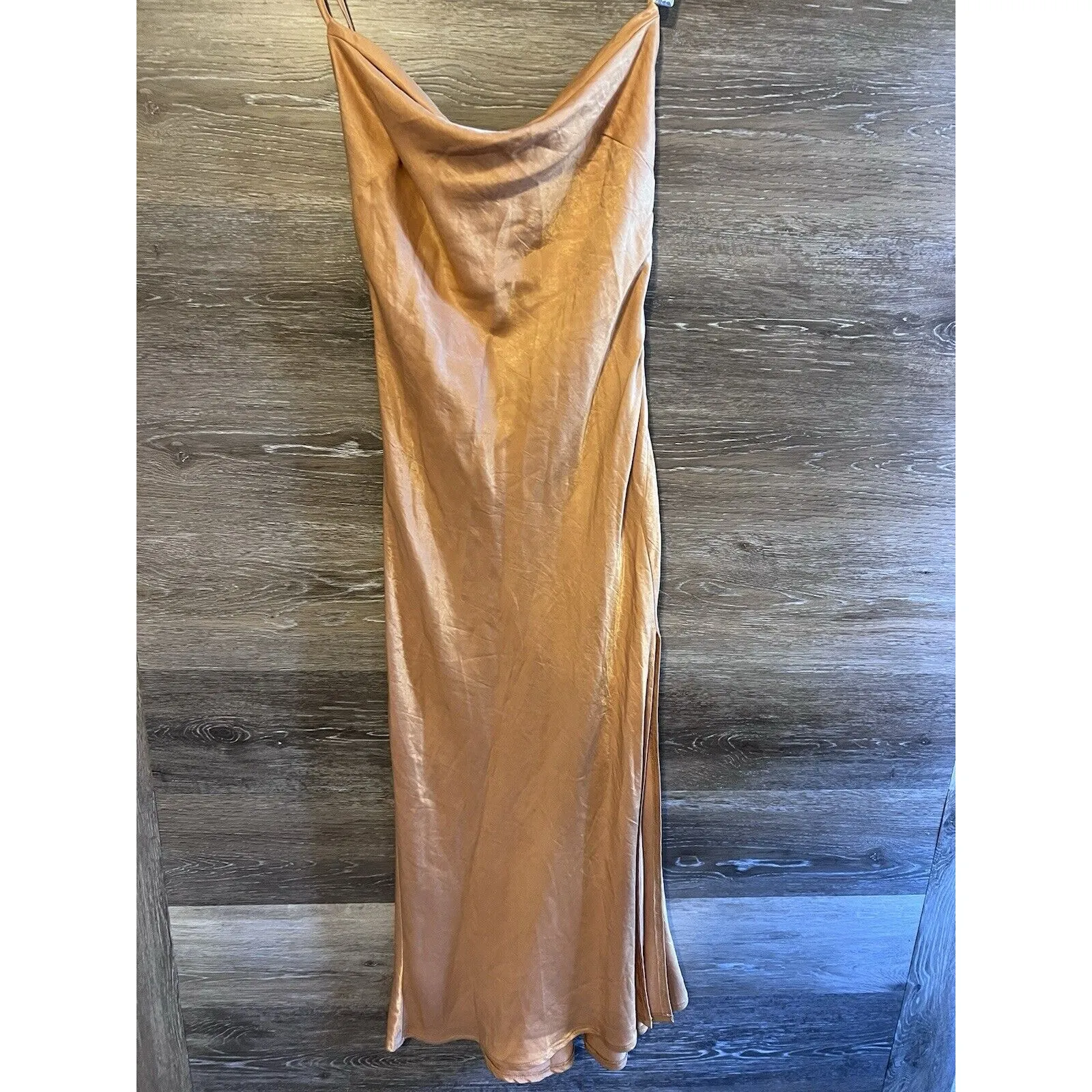 Hello Molly Midi Dress Tan Orange Size XS DRINKS ON ME Side Slit Party Cocktail - Image 4