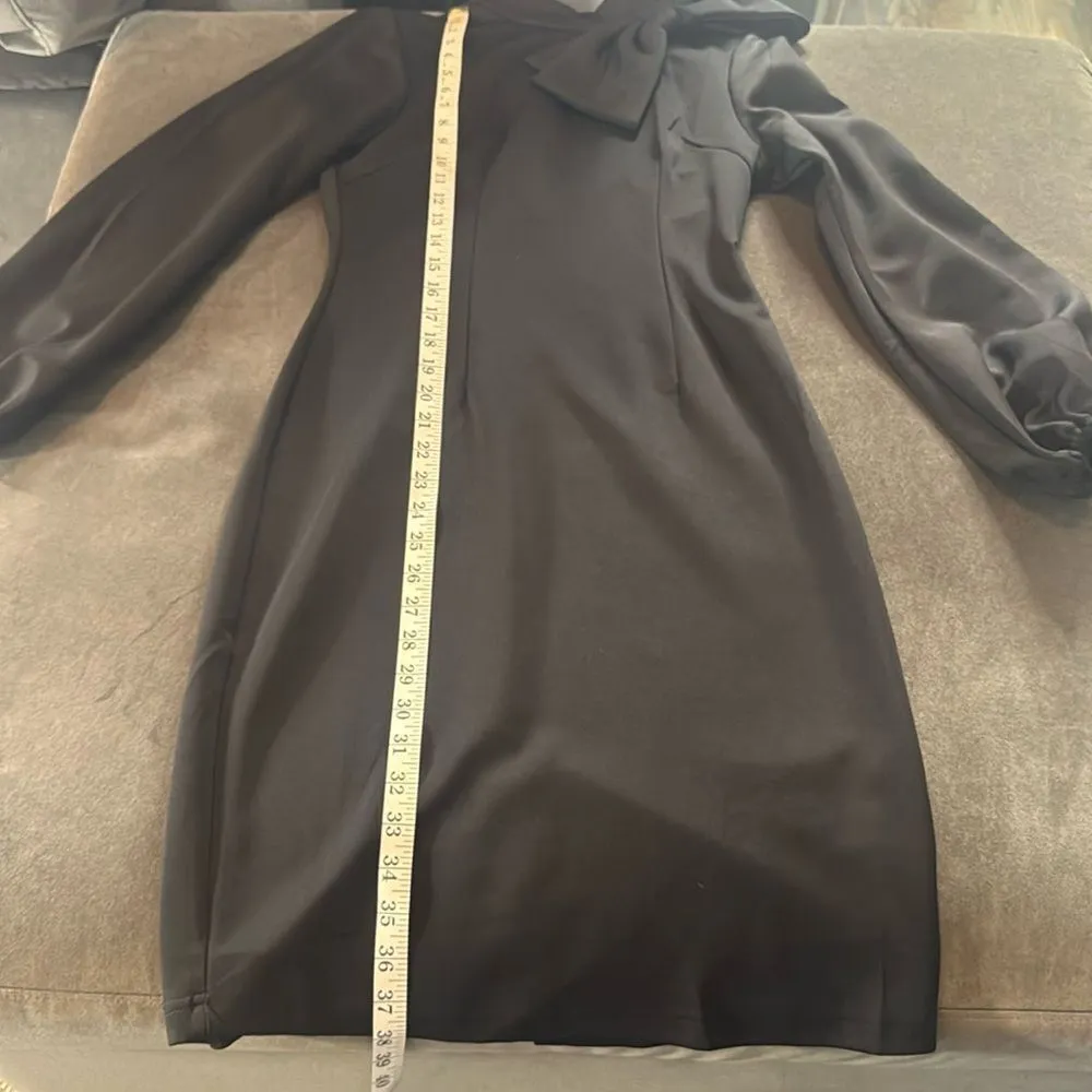 Women’s Black Long Sleeve Midi Pencil Dress with Bow Detail Size S NEW - Image 10