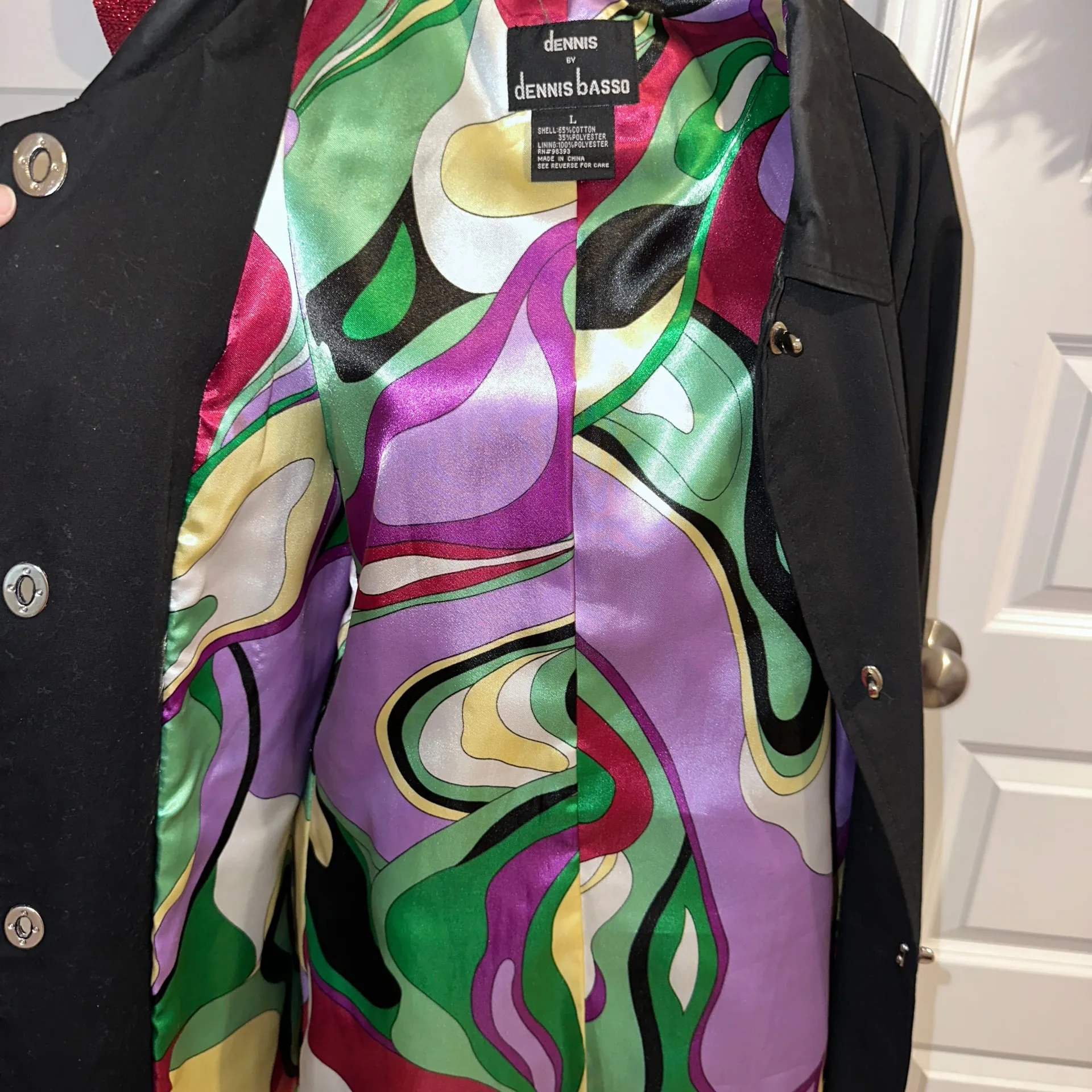 Dennis Basso Water Resistant Button Front Rain Jacket with Printed Lining - Image 8