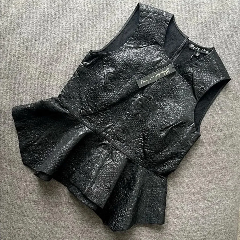 Elizabeth & James Brocade Yumi Peplum Black Tank Top Small NWT - Image 3
