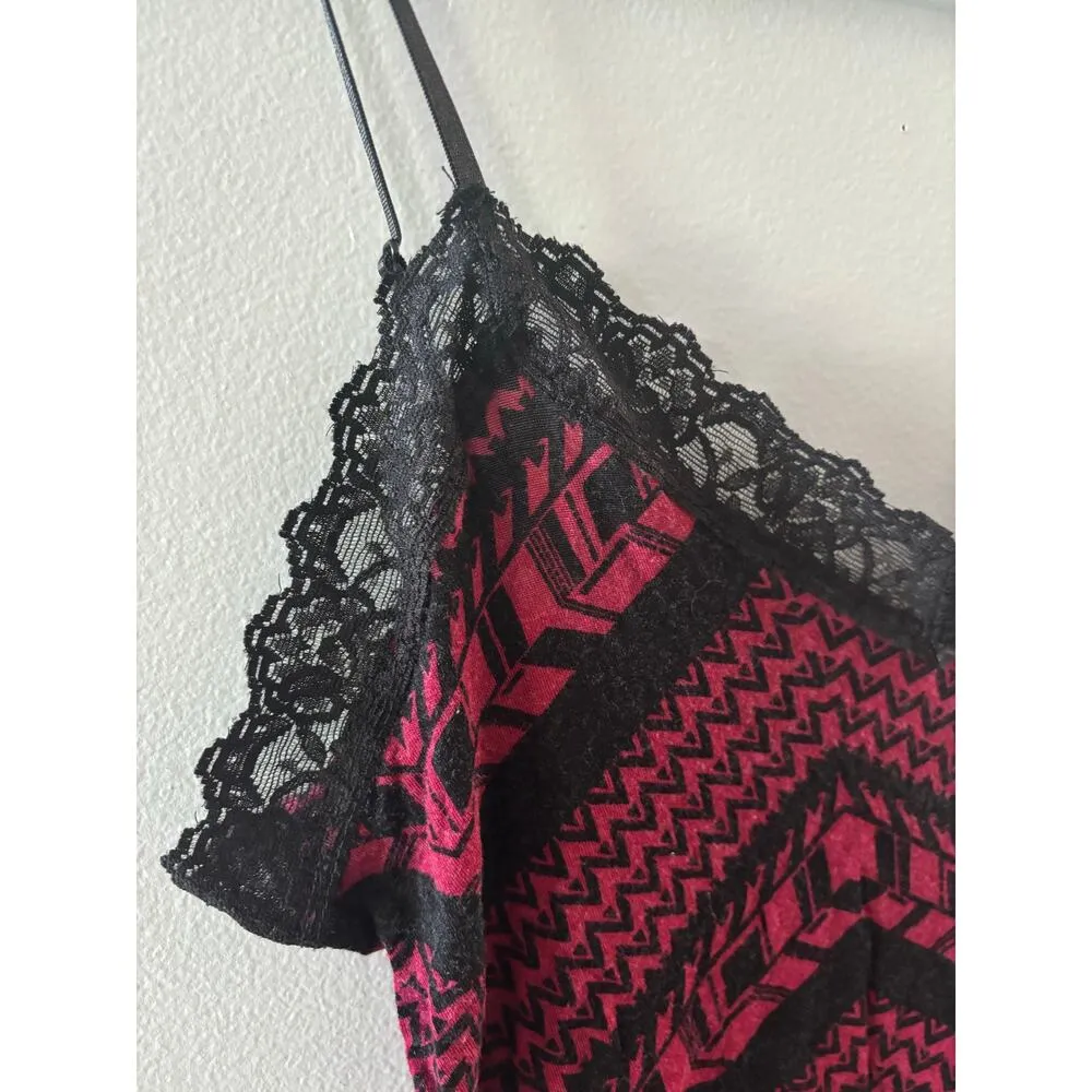 Vintage Deb Womens Y2K Babydoll Cami Size Medium Red Black Lace Trim Whimsigoth - Image 4