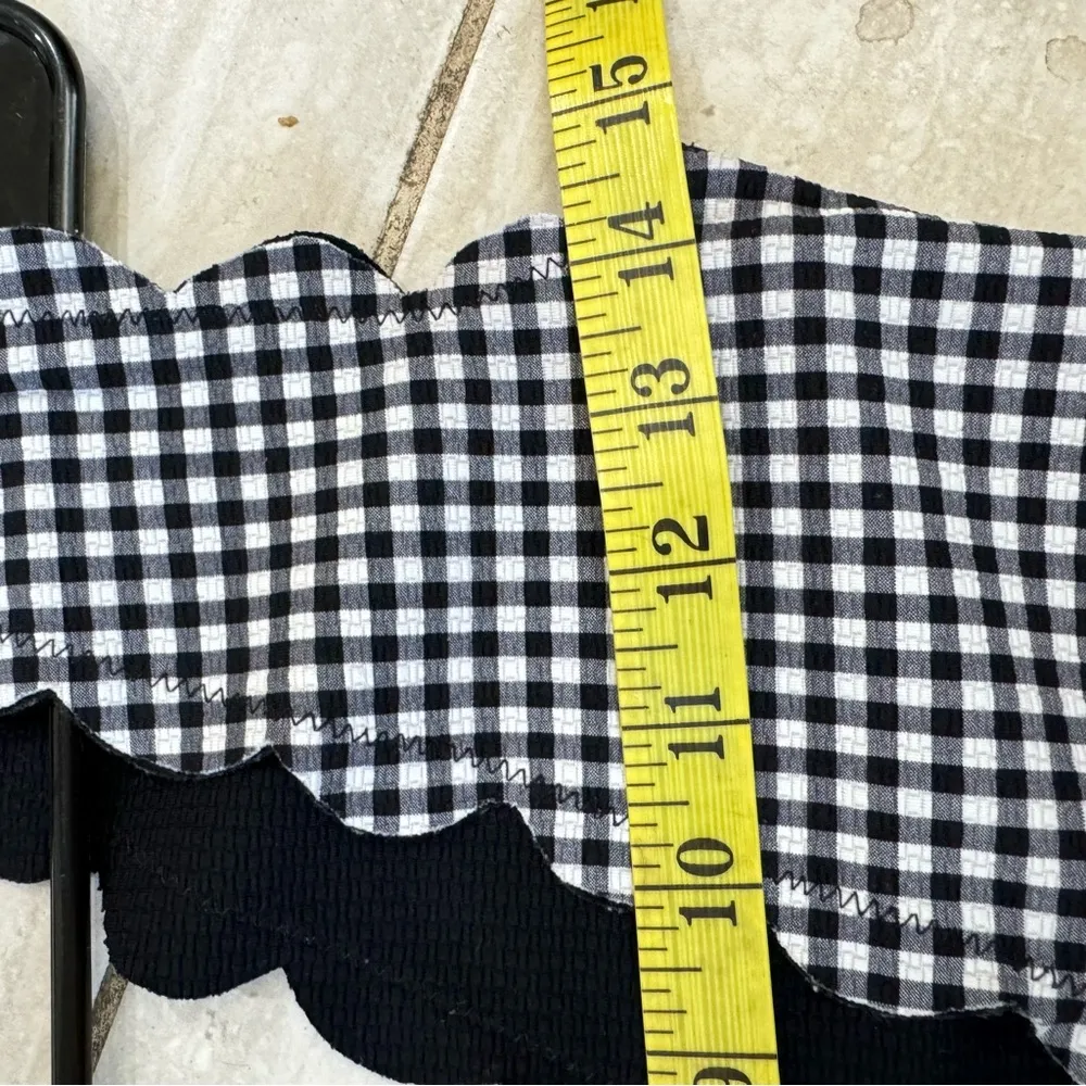 Black White Gingham Check Stretch Scallop Double Sided Slip On Bodysuit M/L Size undefined - Image 7