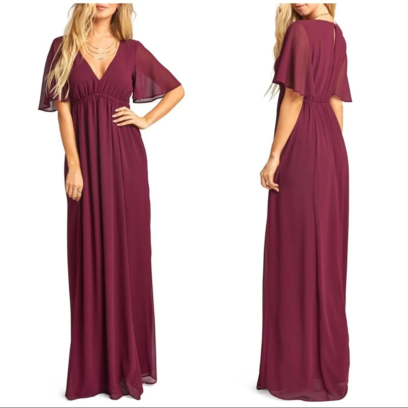 Show me Your Mumu Emily Chiffon A-Line Evening Gown Merlot Size XS - Image 3