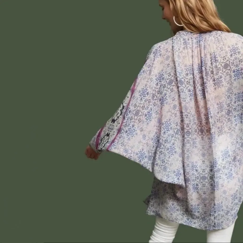 Floreat by Anthropologie | Georgette Paisley & Floral Print Sheer Tunic Blue Size undefined - Image 2