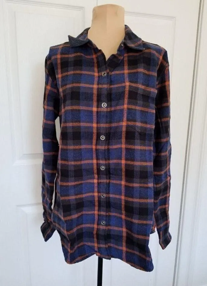 PRANA Women's Golden Canyon Flannel Shirt 100% Organic Cotton Rich Sapphire Sz S - Image 4