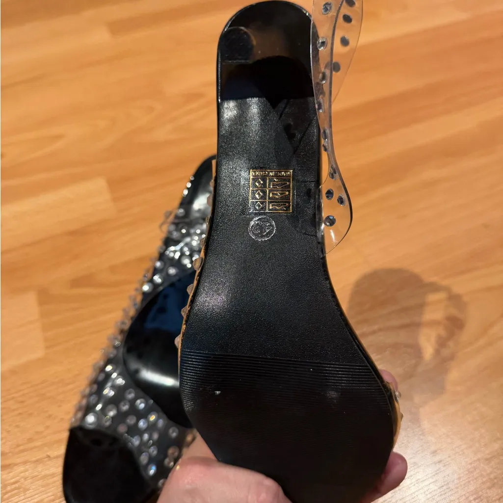 SHEIN Black Heels with Clear Rhinestone Straps - Image 3
