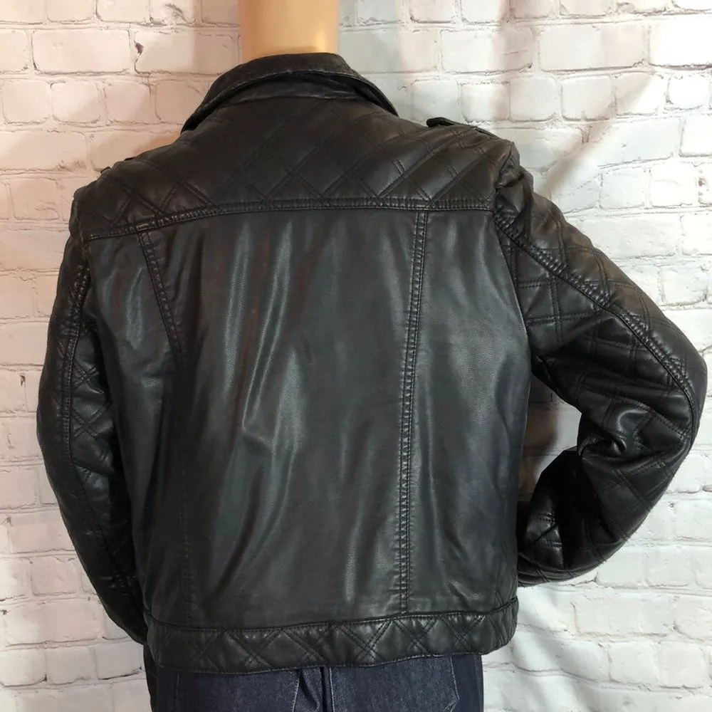 Aeropostale Black Faux Leather Quilted Moto Jacket Juniors XL - Image 6
