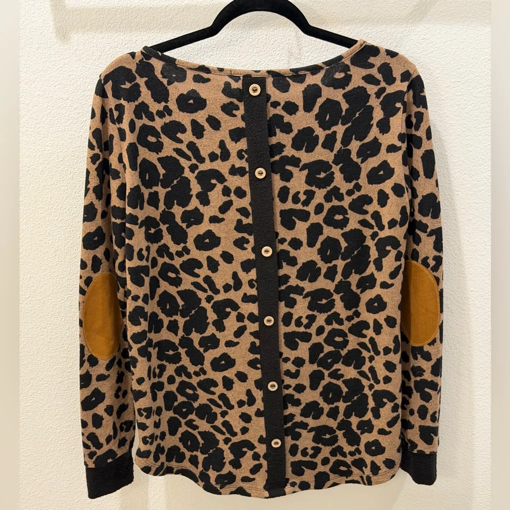 Pink Clover Abby Button Back Knit Top - Leopard with elbow patches - Size S - Image 9