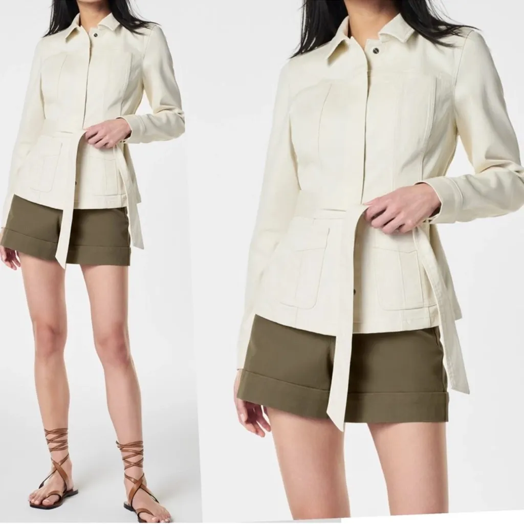 Spanx NWT  Stretch Twill Shirt Belted Jacket Shacket Eggshell Cream Size 2X - Image 2