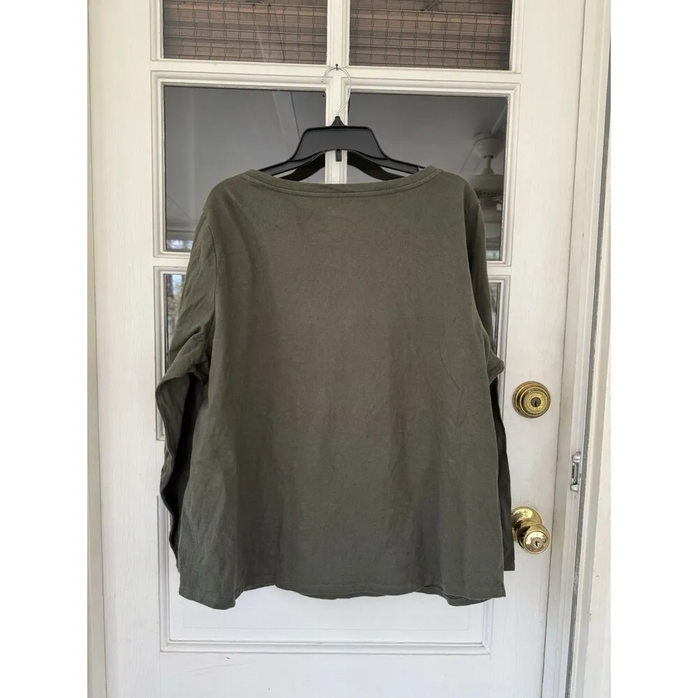 Talbot's Women’s T-short Olive Green  “Fall in Love” Embroidery Size 3X Cotton - Image 6